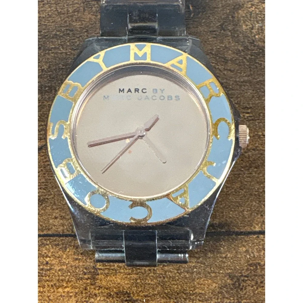 Marc By Marc Jacobs Henry Skeleton Clear Resin Blue Gold Watch MBM4557